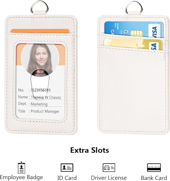Leather Badge Holder and Adjustable Retractable Lanyards, Quick Release Buckle and Safety Breakaway Lanyards with Swivel Metal Clasp for Offices, Staff, Students, Employees