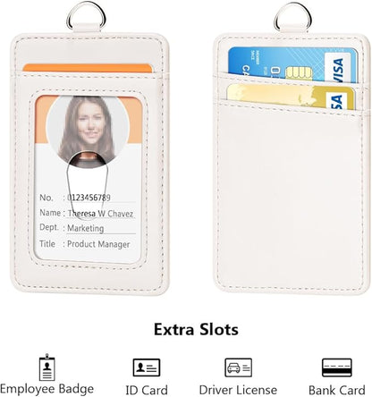 Leather Badge Holder and Adjustable Retractable Lanyards, Quick Release Buckle and Safety Breakaway Lanyards with Swivel Metal Clasp for Offices, Staff, Students, Employees