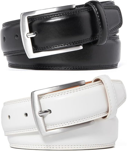 Mens Genuine Leather Dress Belt for Men, Handmade, 100% Cow Leather,Classic Casual and Business Belt Prong Buckle