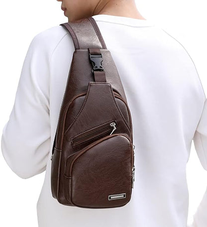 Hebetag Leather Sling Bag Crossbody Backpack for Men Women Travel Outdoor Camping