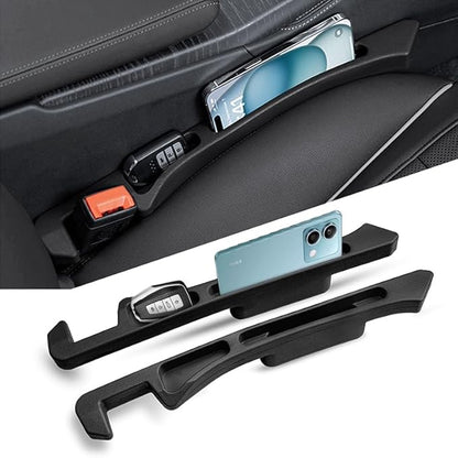 Car seat Gap Filler 2-Piece Multi-Functional Storage Belt with PU Material, seat Side Gap Filler to Prevent Items from Falling, Universal for Cars, SUV, Trucks (Black)