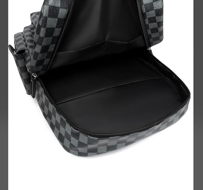 Retro men's business plaid backpack can hold a 15.6-inch laptop, women's stylish travel waterproof leather backpack. (black-16.3inch)
