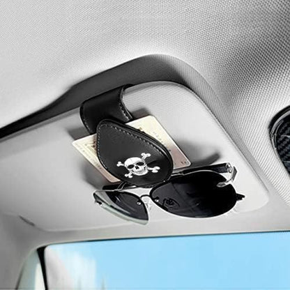 Sunglass Holder for Car Visor, for Anime Skull Skeleton Magnet Sunglasses Holder for car, Cartoon Leather Car Sunglass Holder, Visor Sunglass Holder with Glasses Cards