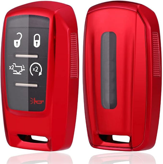 TPU Case 360 Degree TPU Protection Smart Keyless Entry Holder Remote Key Fob Cover Fit for 2021 2020 2019 Dodge Ram 1500 5B Rubber Key Fob Cover Glove Sleeve Protector OHT-4882056 (Red)