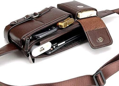 Men's Leather Sling Bag,Chest Shoulder Backpack, Water waterproof Crossbody Bag