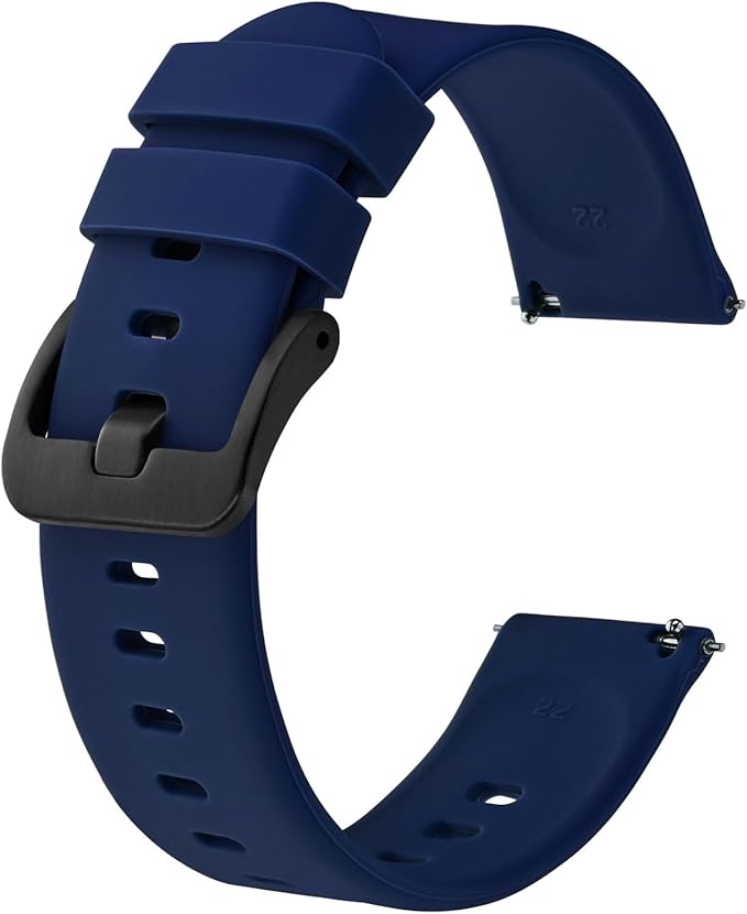 BISONSTRAP Silicone Watch Bands, Slim Watch Straps with Quick Release, 22mm, Dark Blue with Black Buckle