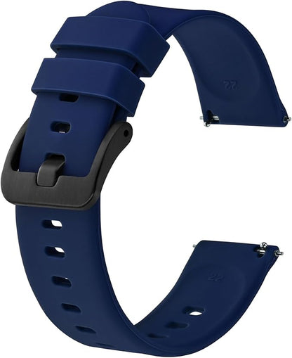 BISONSTRAP Silicone Watch Bands, Slim Watch Straps with Quick Release, 17mm, Dark Blue with Black Buckle