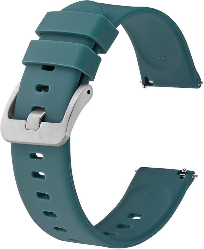 BISONSTRAP Silicone Watch Bands, Slim Watch Straps with Quick Release, 22mm, Cyan (Blue) with Silver Buckle