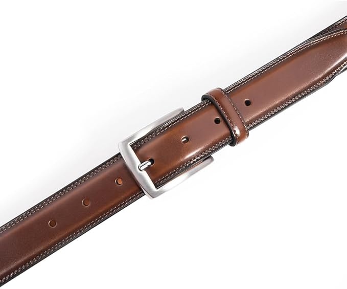 Mens Genuine Leather Dress Belt for Men, Handmade, 100% Cow Leather,Classic Casual and Business Belt Prong Buckle