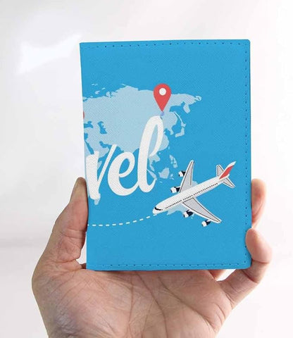 Around the World Passport Holder for Travel Airplane Flying over Map World PU Leather Passport Cover Wallet Cute Passport Card Holder for Women and Men