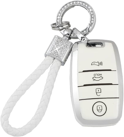 PIFOOG White Key Fob Cover for Kia Niro Forte Optima Sorento Rio Soul Sportage Accessories Soft TPU Car Keys Shells Cases 4 Button Full Covers Protector Keychain Girly Women