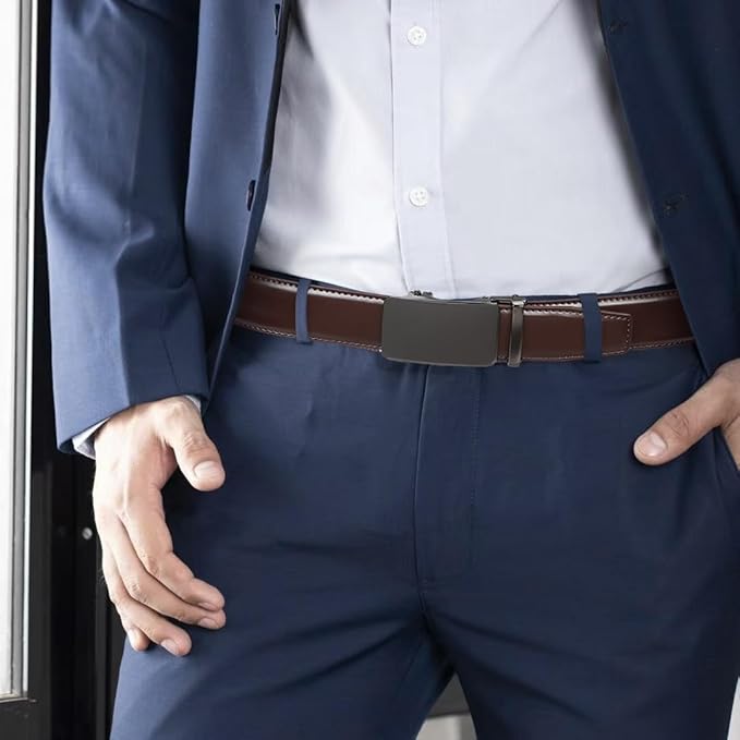 Founders & C Ratchet Belts for Men-Black/Brown Belt Leather 1 3/8" for Casual Dress-Micro Adjustable Belt