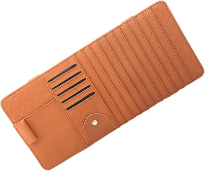 GLEAVI Multi-Functional Sun Visor Organizer Bag Leather Cd Holder for Car Stylish for Pens and Cards Convenient Storage for Vehicle Accessories