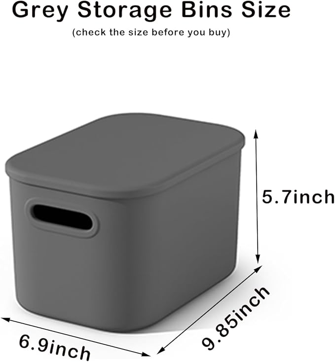 ORGIDOL 6 Pack Grey Storage Bins with Lids Stackable Storage Container for Organizing, Storage Boxes with Handle for Shelves, Cute Organizer Bins for Craft, Snacks, 9.85x6.9x5.7 inch