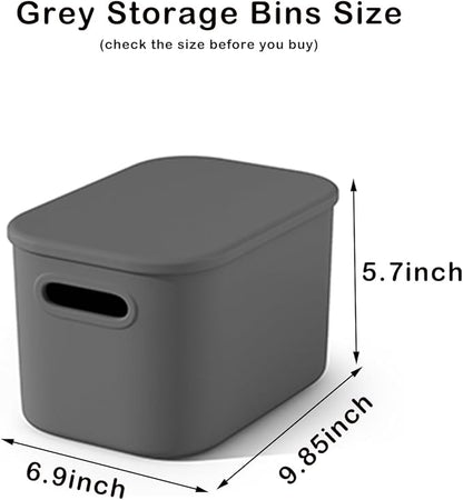 ORGIDOL 6 Pack Grey Storage Bins with Lids Stackable Storage Container for Organizing, Storage Boxes with Handle for Shelves, Cute Organizer Bins for Craft, Snacks, 9.85x6.9x5.7 inch