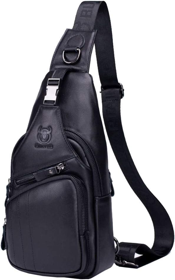 Hebetag Leather Sling Bag Crossbody Backpack for Men Women Outdoor Travel Shoulder Chest Pouch Casual Hiking Pack