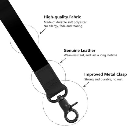 Lanyard, Long Neck Lanyard Key Lanyard, Id Badge Lanyard for Women and Men, Cute Cool Lanyard Strap for Car Keys, Card Holder, Whistle, Keychain, Wallet (Pure Black)