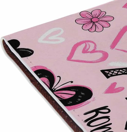 Eiffel Tower Passport Holder for Travel Butterflies Pink Romantic Love PU Leather Passport Cover Wallet Cute Passport Card Holder for Women and Men