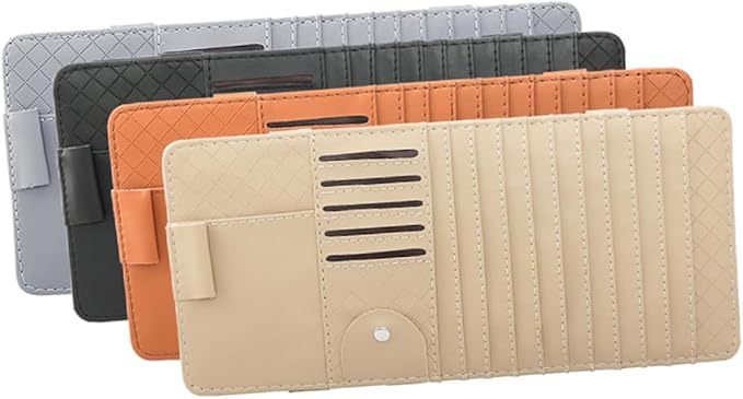 Multi-Functional Sun Visor Leather Organizer Bag Slot for Car CD Pen Card Storage Holder Black Convenient Vehicle Visor Storage Pouch for Cars and Suvs