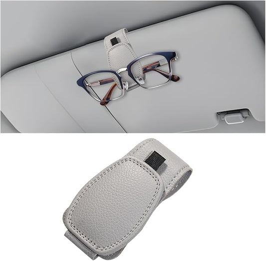 Zpana Sunglasses Holders for Car Sun Visor, Leather Magnetic Vehicle Sun Glasses Ticket Card Hanger Clip, Automotive Interior Eyeglass Mount Accessories, Universal for SUV Sedan Truck (Gray)