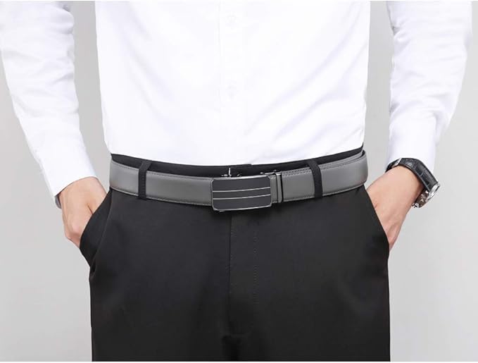 Founders & C Men's Ratchet Belt 1 3/8",Leather Dress Belt Adjustable with Click Sliding Buckle Trim to Exact Fit