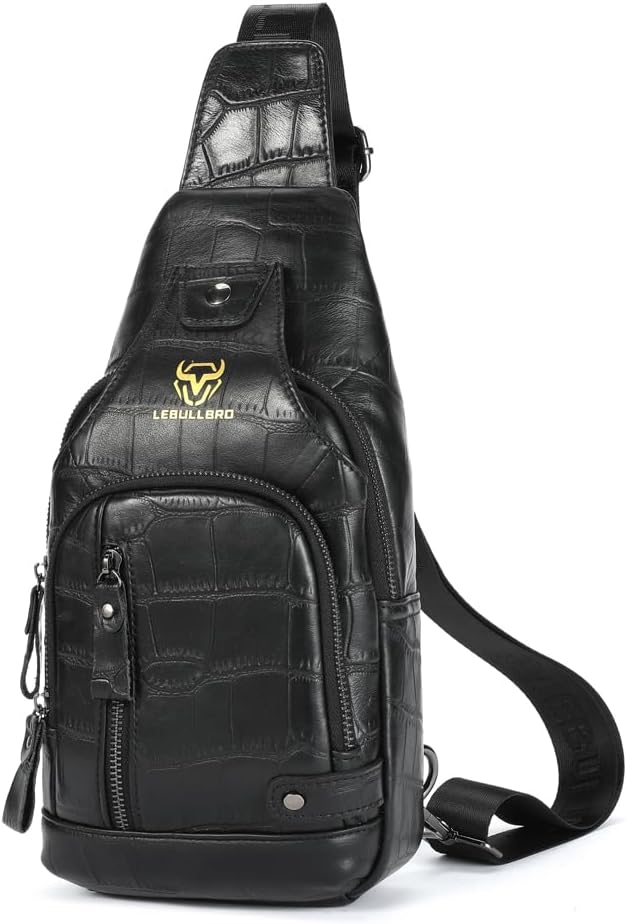 Sling Bag for Men Genuine Leather Chest Bag Crossbody Backpack Travel Hiking Outdoor Sports