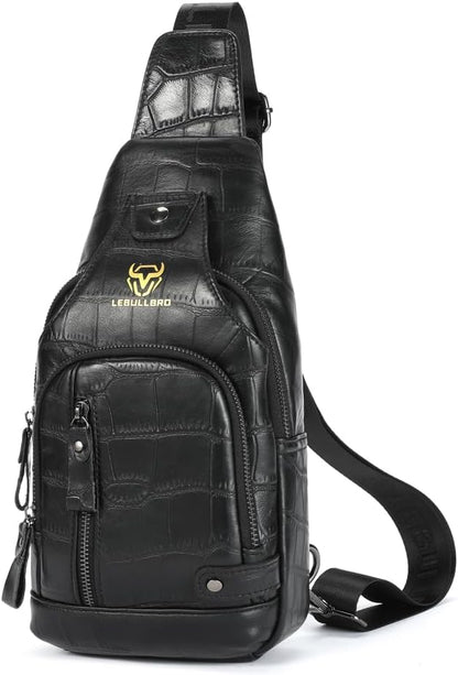 Sling Bag for Men Genuine Leather Chest Bag Crossbody Backpack Travel Hiking Outdoor Sports