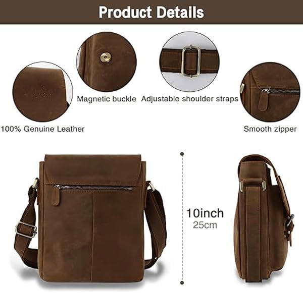 Jack&Chris Leather Messenger Bag for Men, Man Purse Crossbody Bags for Work Business