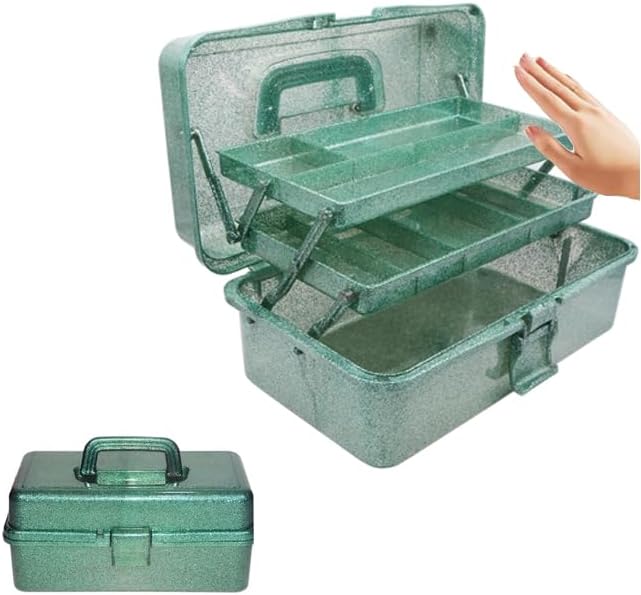 3 Layer Stackable Arts and Crafts Organizer Storage, Multipurpose Sewing Box Plastic Tackle Box Organizer with Lib, Storage for Tools, Makeup, Snack, Art Supply, Sewing Supply(Green)