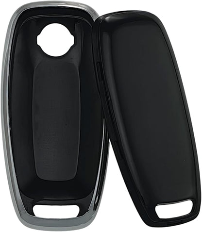 REPROTECTING TPU Key Fob Cover Compatible with Nissan Pathfinder Rogue Kicks (Silver-White/Silver-Black, 5 Buttons/TPU)