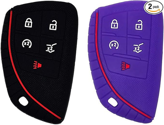 Autobase Silicone Key Fob Cover for 2022 2023 2024 2025 2026 Equinox Silverado 1500 GMC Sierra 1500 | 2024 2025 2026 Silverado Sierra 2500HD 3500HD | 2-Pack in Black & Purple