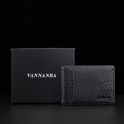 VANNANBA Minimalist Wallet for Men with Money Clip|ID Window|Large Capacity with 12 Card Slots|RFID Blocking,Carbon Fiber Front Pocket Credit Card Holder with Gift Box(Carbon Black)