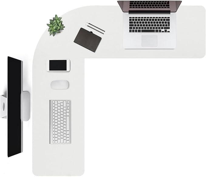 Liveinu L Shaped Gaming Desk Mat Mouse Pad, PU Leather Corner Desk Mat Blotter, Waterproof Desktop Protector for Computer Keyboard Home Office, White, 48"x48"x12"