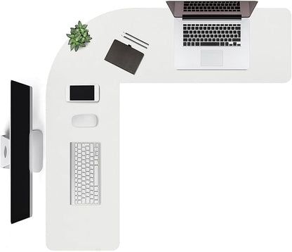 Liveinu L Shaped Gaming Desk Mat Mouse Pad, PU Leather Corner Desk Mat Blotter, Waterproof Desktop Protector for Computer Keyboard Home Office, White, 44"x44"x16"