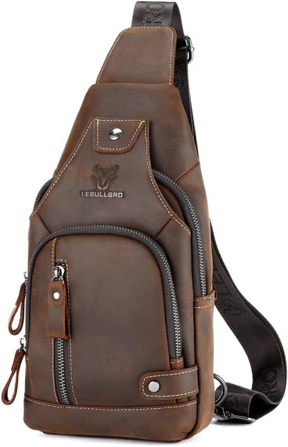 Sling Bag for Men Genuine Leather Chest Bag Crossbody Backpack Travel Hiking Outdoor Sports