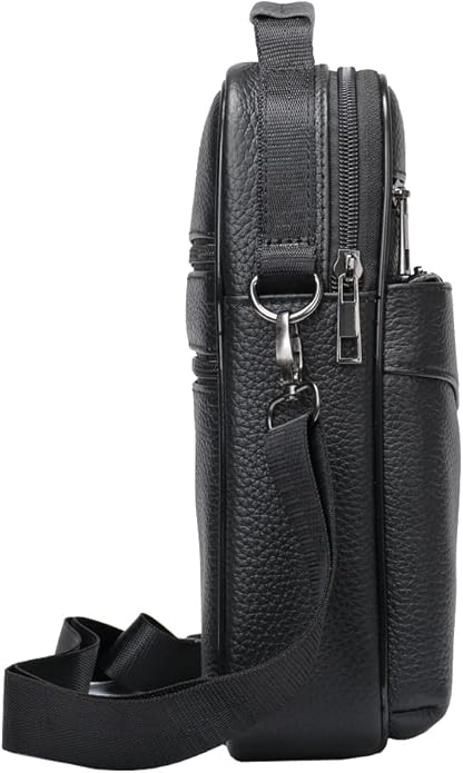 Hebetag Small Leather Sling Shoulder Bag Messenger Pack for Men Women Outdoor Travel Business