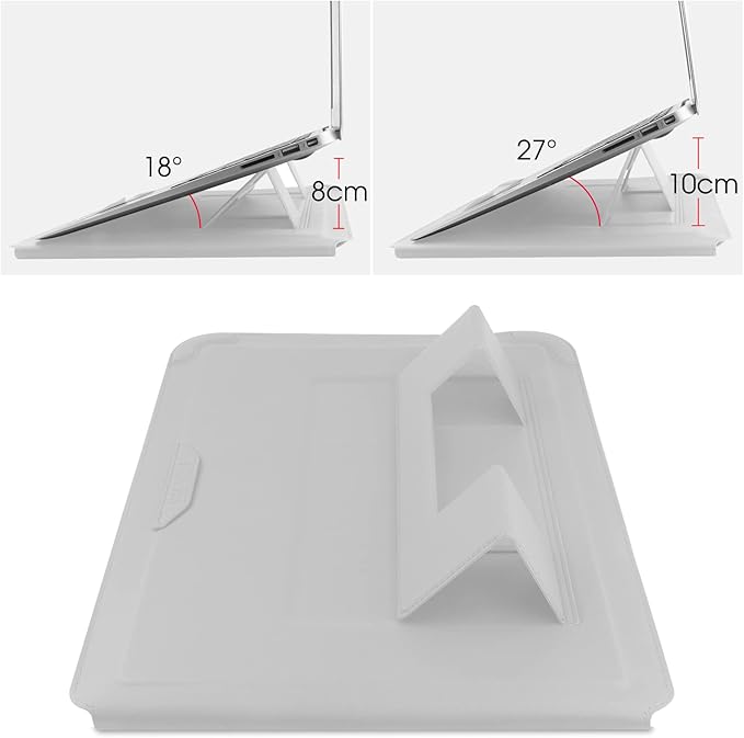 HoYiXi 14 Inch Laptop Sleeve Case Leather Bag with Stand Compatible with Mac Book Pro 14 2021/ASUS Vivobook 14/HP Pavilion X360/IdeaPad 14/Dell HP ASUS Acer Huawei Matebook 14'' PC, Silver