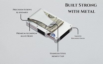 Leatherboss Wallet for Men RFID Blocking Minimalist Metal Card Holder with Money Clip Holds Credit Cards and Cash (Silver)