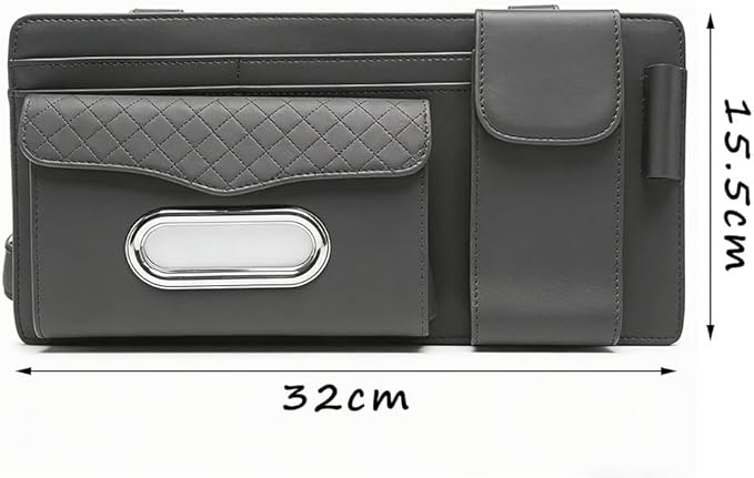 Car Sun Visor Organizer for Lexus LC 2017–2025 2026 Z100,Multi-Pocket Auto Visor Storage Pouch with Tissue Holder,Eyeglass Case,Card Slots & Pen Holder,Sun Visor Organizer,Grey pana Leather