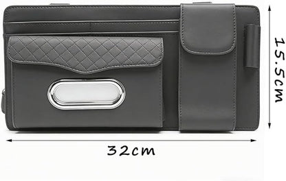 Car Sun Visor Organizer for Lexus LC 2017–2025 2026 Z100,Multi-Pocket Auto Visor Storage Pouch with Tissue Holder,Eyeglass Case,Card Slots & Pen Holder,Sun Visor Organizer,Grey pana Leather