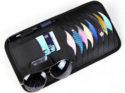 1Pc Leather Car CD Holder, Car Visor CD Storage Pocket, Multi-functional Storage Folder for CDs Sunglasses Cards Pens, Universal Interior Accessories for Cars (Black)