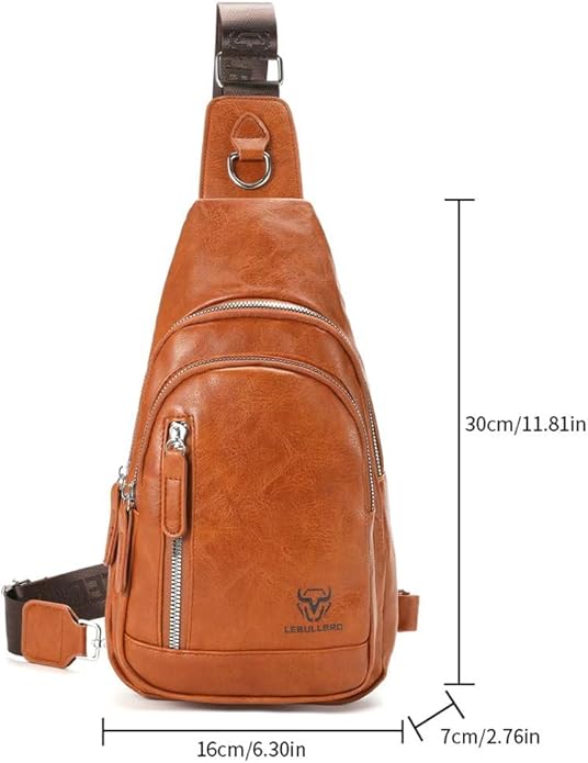 Crossbody Bags for Men Leather Sling Bags Mens Chest Bag Backpack Travel Hiking Fishing Outdoor Sports
