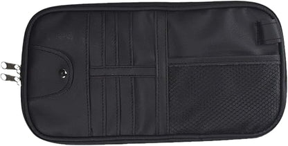 ZIMISI Car Visor Organizer, Double Zipper Sunglass Holder with Elastic Bands, PU Leather Car Storage Holder, Multi-Pocket Storage Pouch, Sun Visor Organizer for Most Cars (Black)