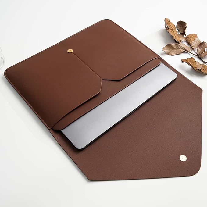 Laptop Sleeve for 15.3 inch MacBook Air 2023/2024, Surface Laptop 15/Book 13.5/Studio with Small Pouch, Mouse Pad and Cord Holder - Dark Brown