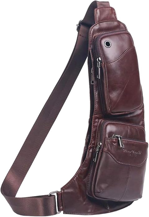 Hebetag Leather Sling Bag Crossbody Backpack for Men Women Travel Outdoor Camping