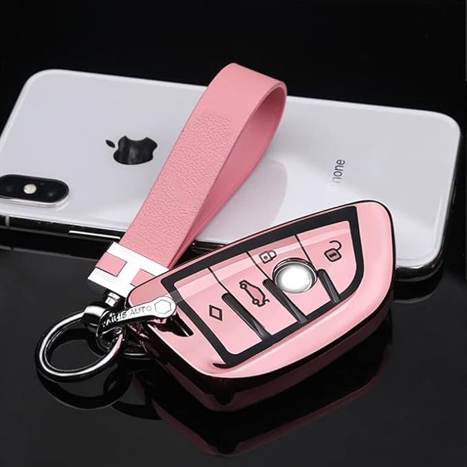 QBUC Key Fob Cover Full Protective Case, Key Fob Case for X1 /X3 /X5 /X6 X7 and for Series 1/2 /5/7 Soft TPU Anti-dust Case Shell Keyless Remote Control(Pink)