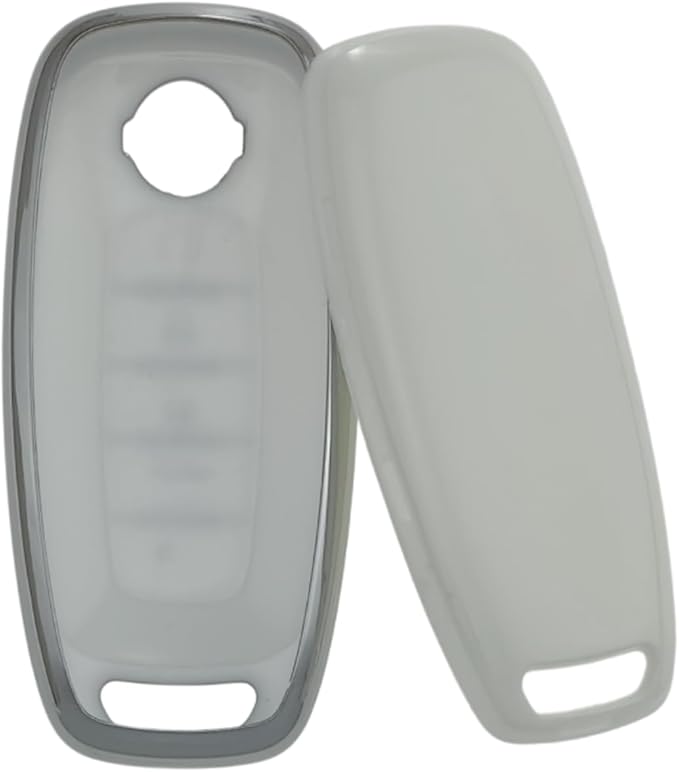 REPROTECTING TPU Key Fob Cover Compatible with Nissan Pathfinder Rogue Kicks (Silver-White/Silver-Black, 5 Buttons/TPU)