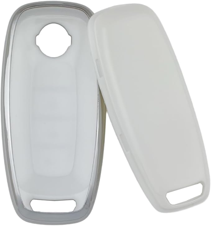 REPROTECTING TPU Key Fob Cover Compatible with Nissan Pathfinder Rogue Kicks (Silver-White/Silver-Black, 4 Buttons/TPU)