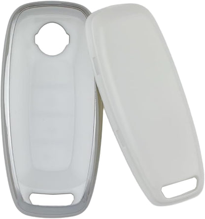REPROTECTING TPU Key Fob Cover Compatible with Nissan Pathfinder Rogue Kicks (Silver-White/Silver-Black, 4 Buttons/TPU)