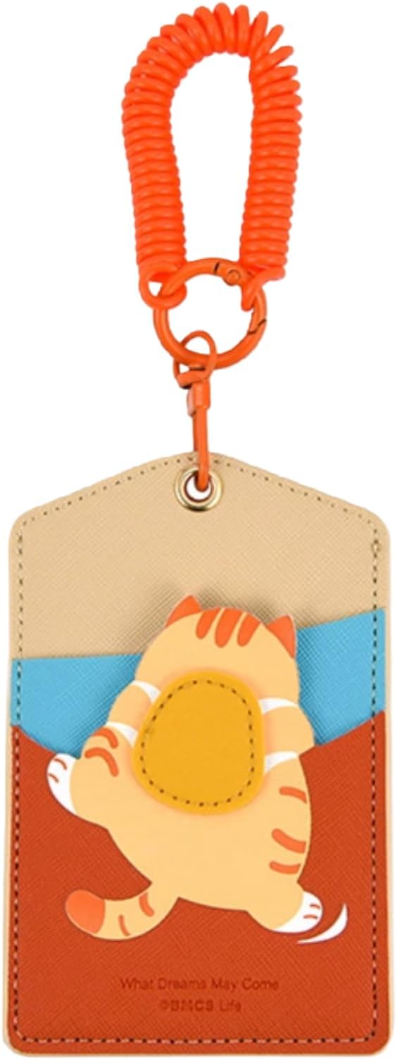 ID Badge Holder with Keychain, 3 Card Slots Cartoon Animal Cute Badge Holder for Professionals, Teacher, Nurse Officer and Students Women Girls Boys (Cat)
